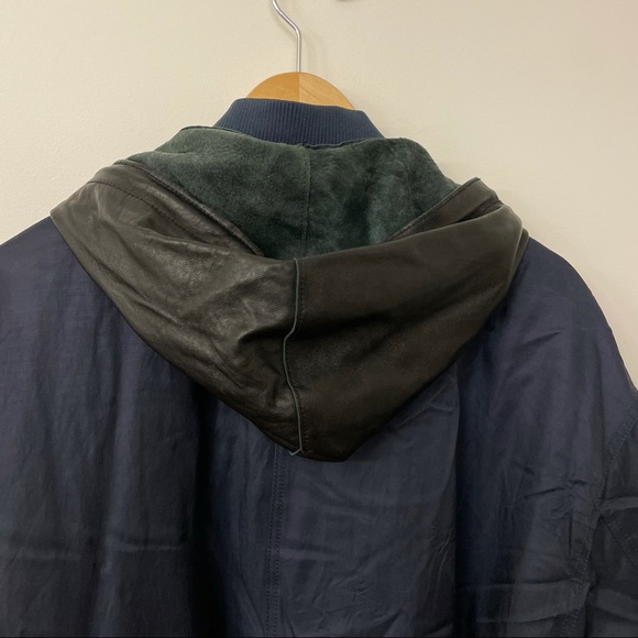 TNA, Blue, Bomber Jacket, Leather Hood, Size Large - Picture 4 of 7